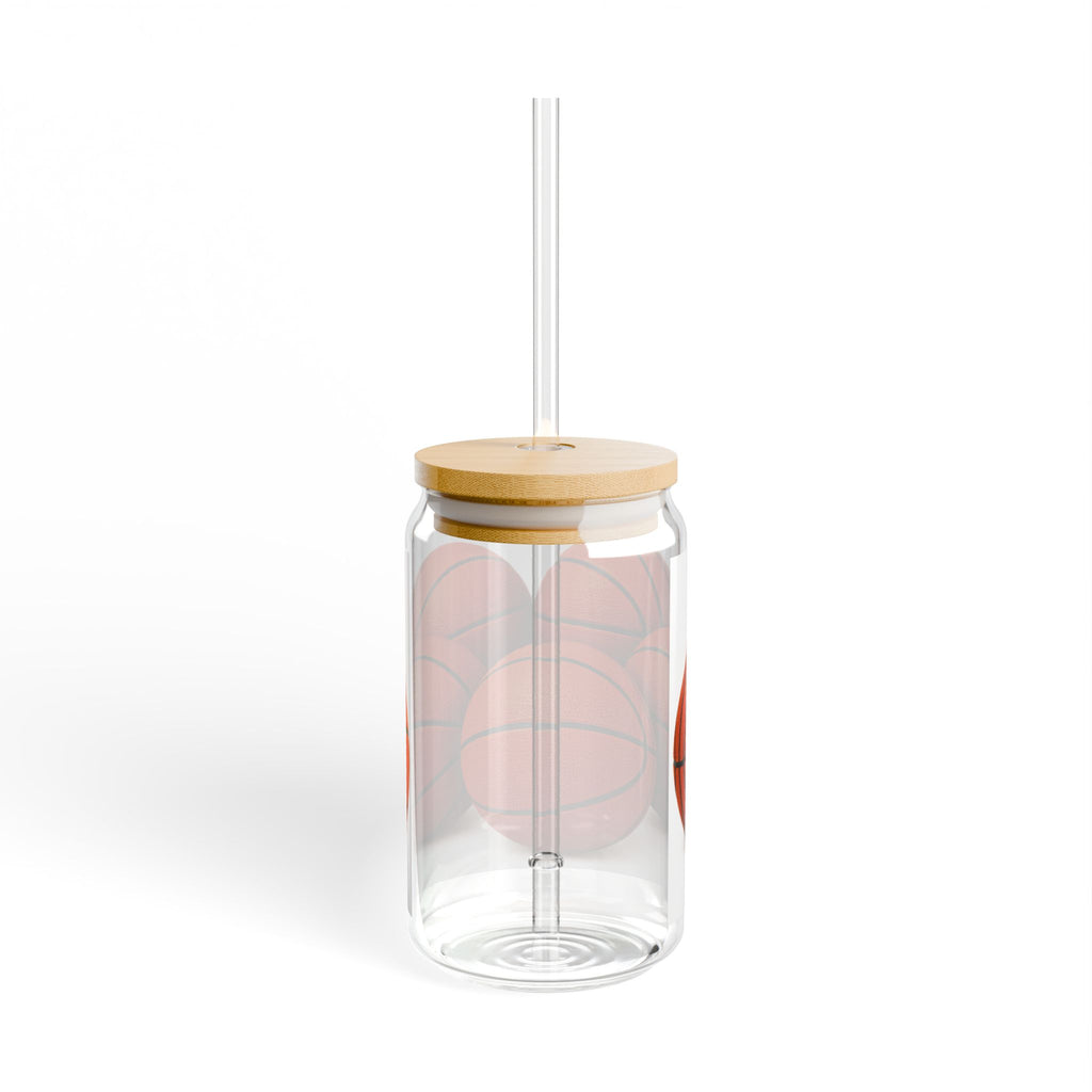 Thread Tumblrz 16oz Basketball Sports Glass Sipper Jar with Straw