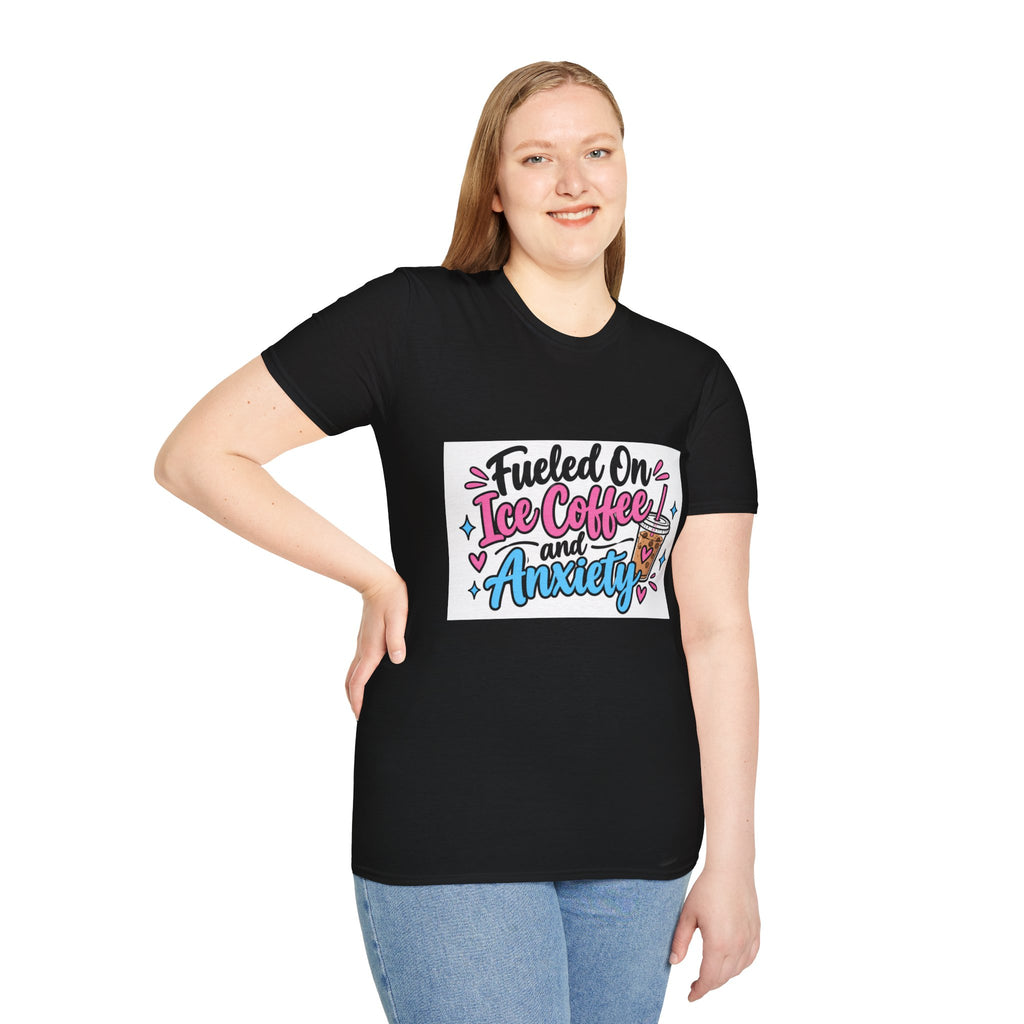 Thread Tumblrz Women's Fueled on Iced Coffee and Anxiety Funny Graphic T-Shirt