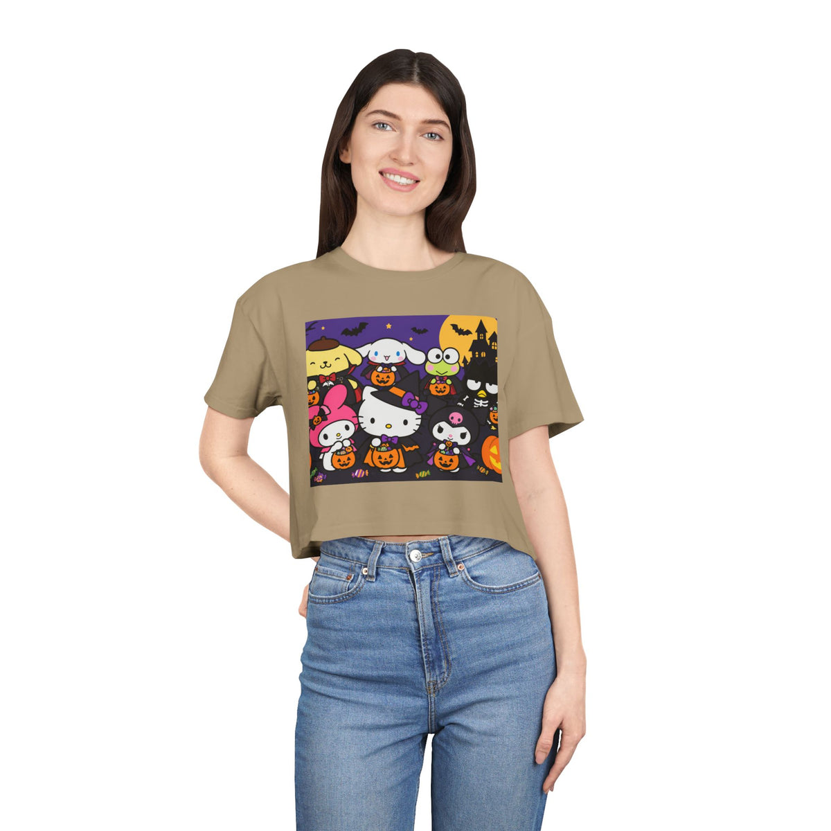 Thread Tumblrz Women's Hello Kitty Halloween Trick-or-Treat Graphic Crop T-Shirt