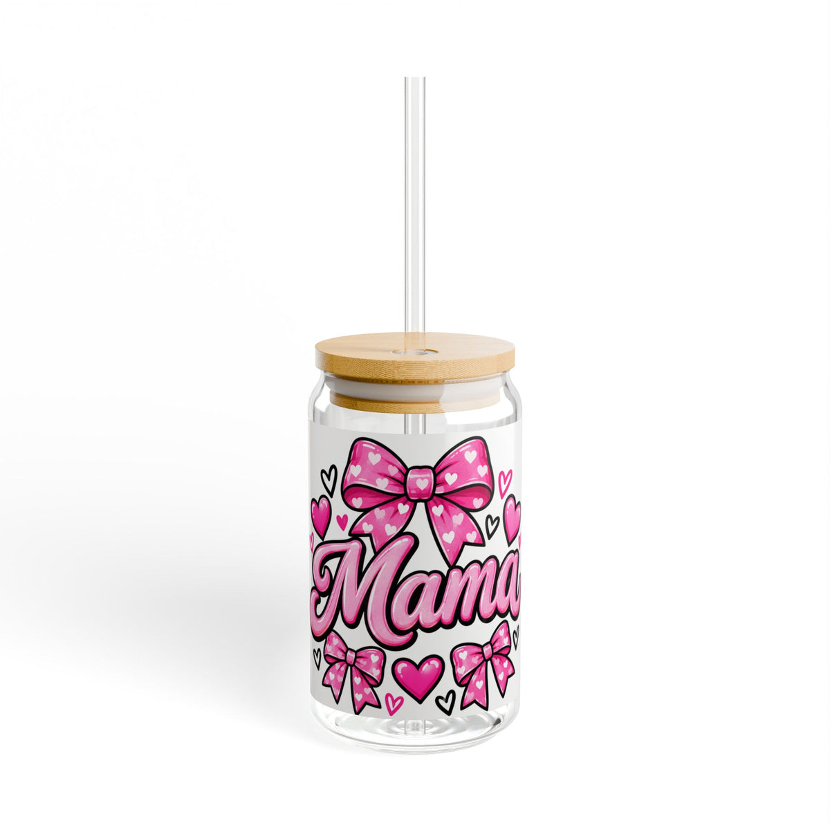 Thread Tumblrz 16oz Mama Pink Hearts & Bows Glass Sipper — Mother's Day Gift