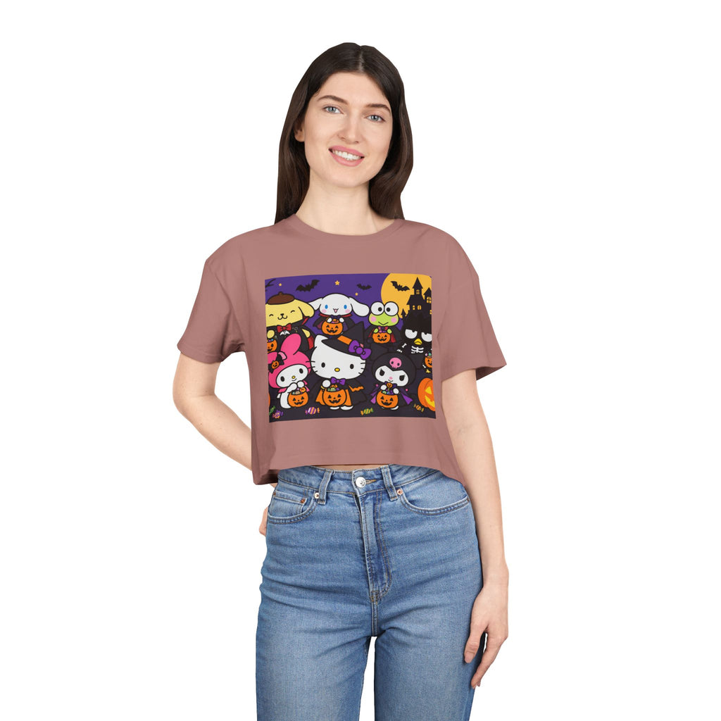Thread Tumblrz Women's Hello Kitty Halloween Trick-or-Treat Graphic Crop T-Shirt