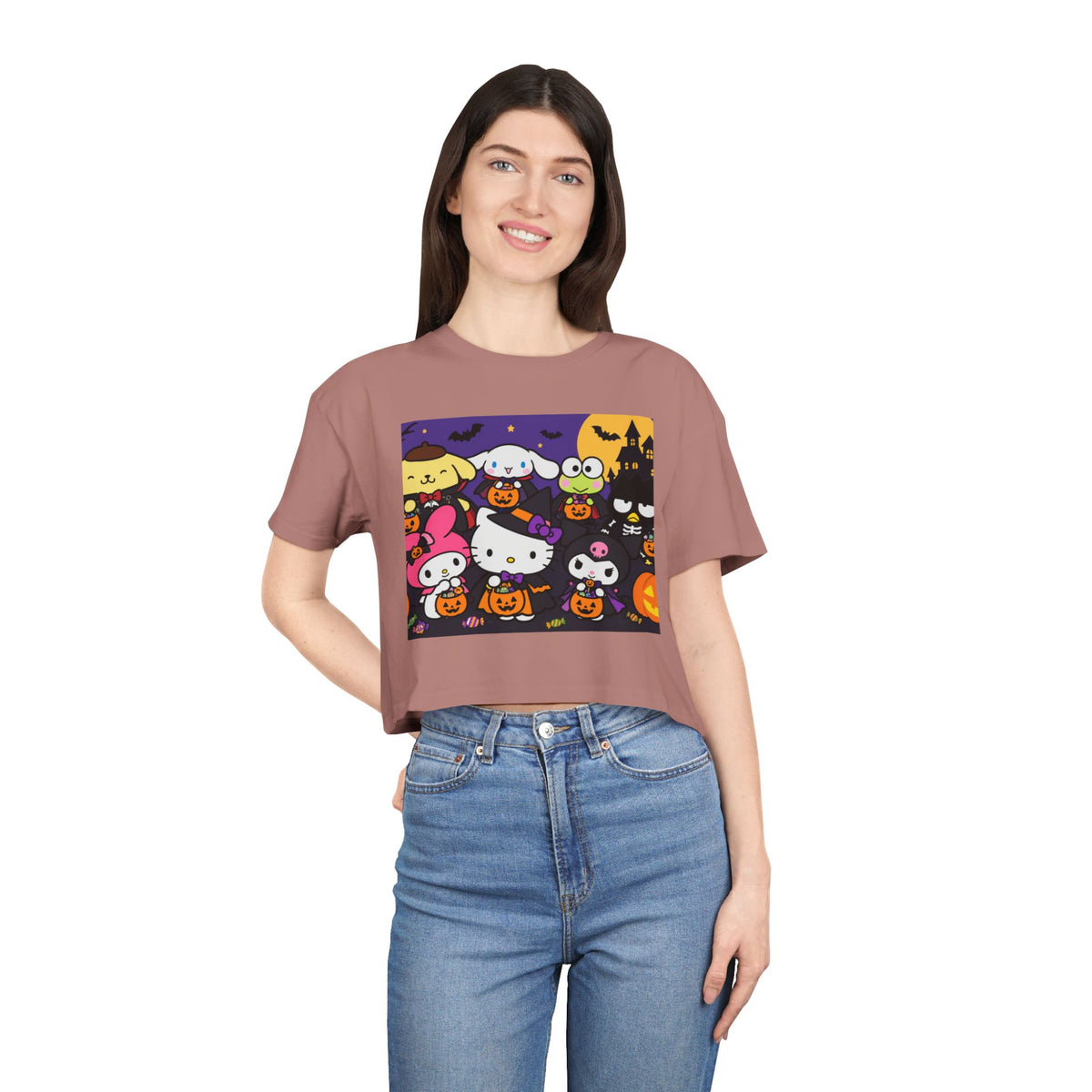 Thread Tumblrz Women's Hello Kitty Halloween Trick-or-Treat Graphic Crop T-Shirt