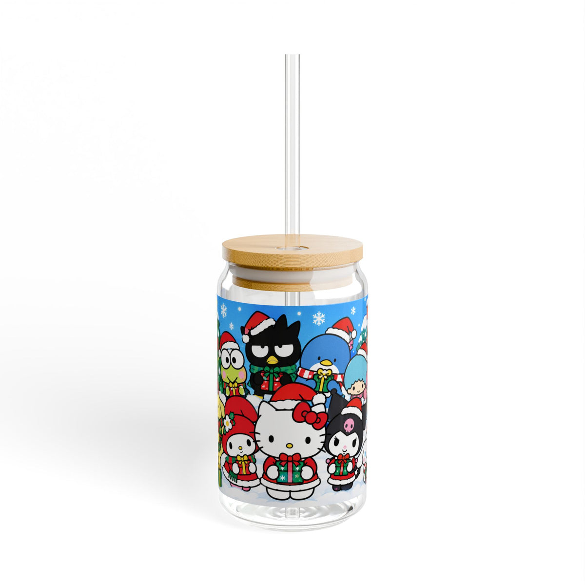 Thread Tumblrz 16oz Hello Kitty Christmas Holiday Glass Sipper with Straw