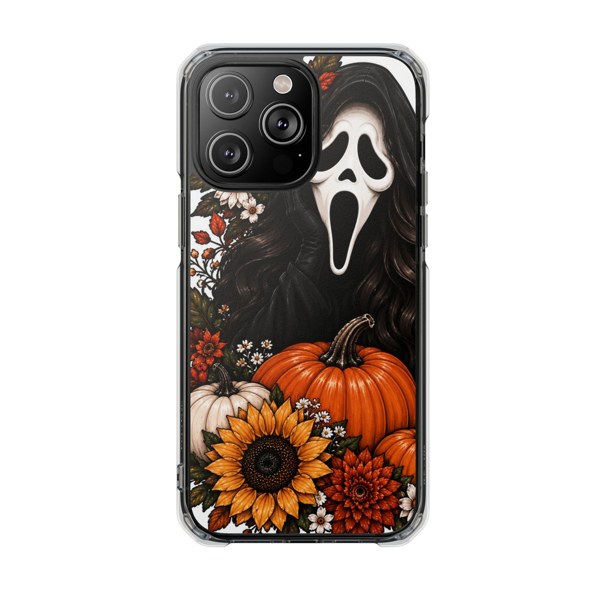 Clear Magnetic Phone Case — Autumn Scream Pumpkin & Sunflower Design