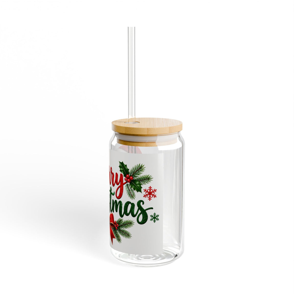 Thread Tumblrz 16oz Merry Christmas Holiday Glass Sipper Jar with Straw