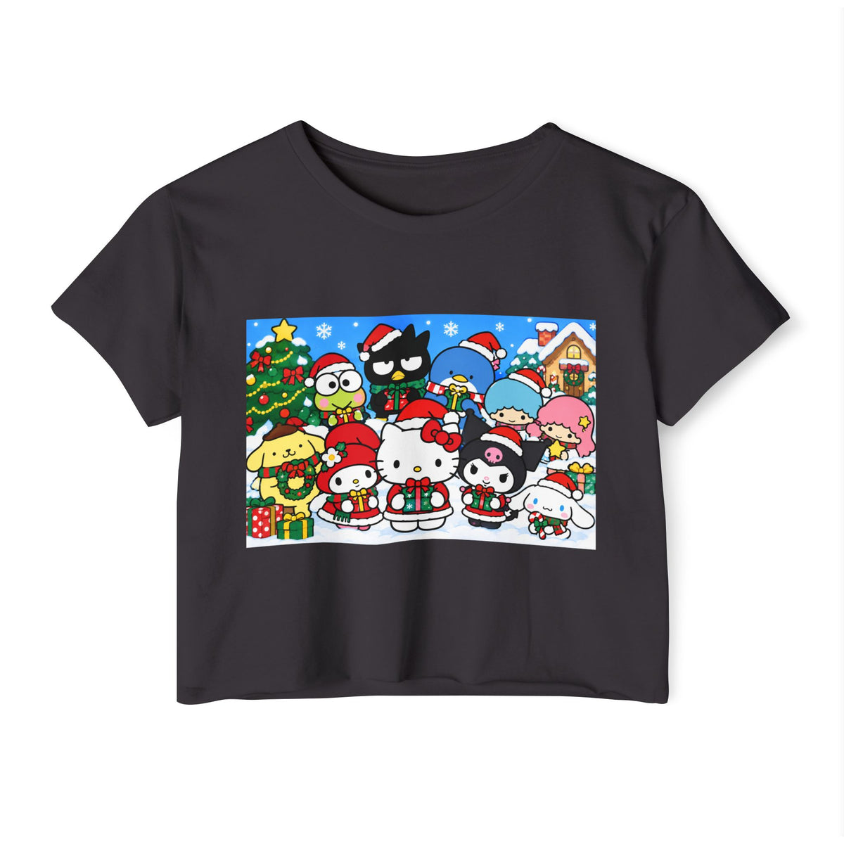 Thread Tumblrz Women's Hello Kitty Christmas Holiday Graphic Crop T-Shirt