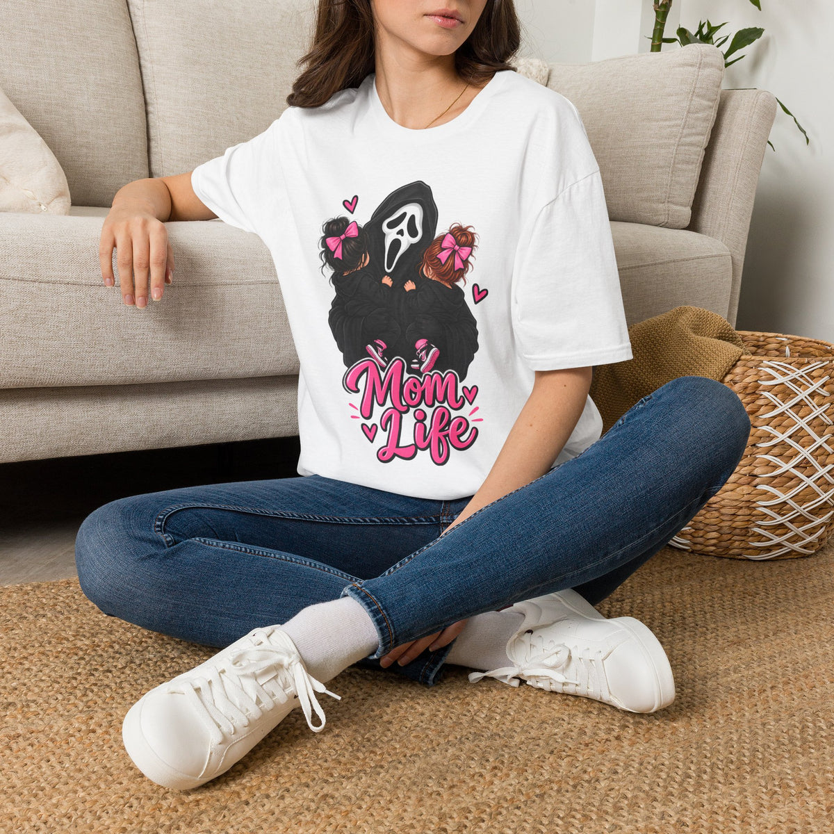 Thread Tumblrz Women's Mom Life Cute Scream Mask Horror Graphic T-Shirt