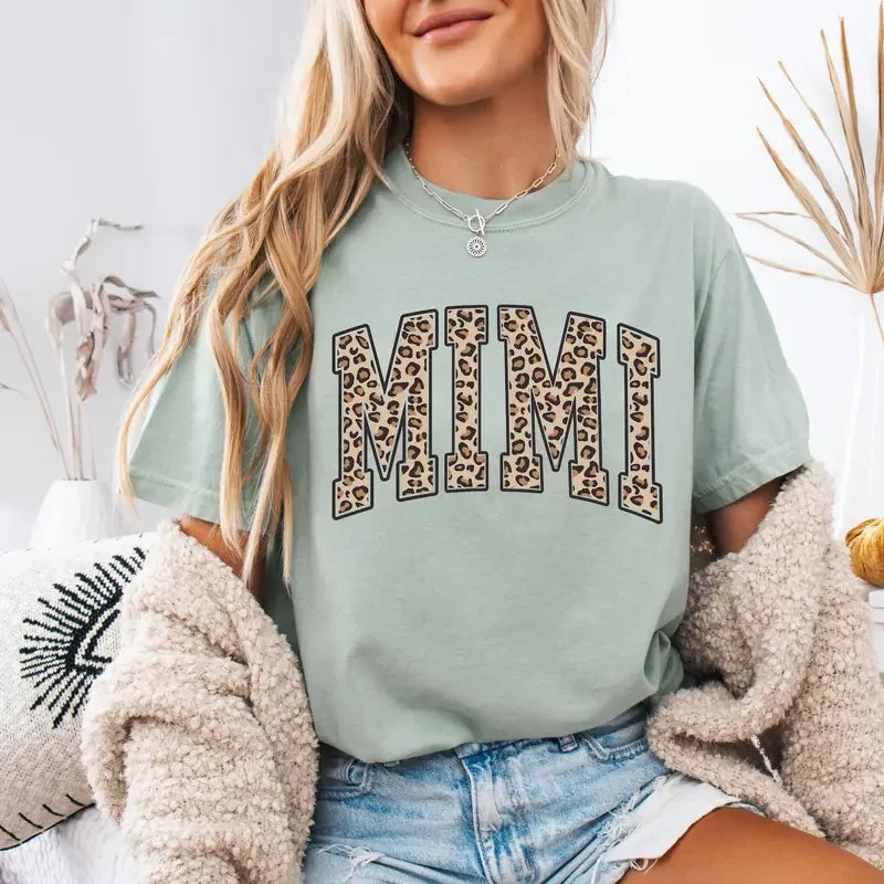 Thread Tumblrz Women's Leopard Print Mimi Grandma Graphic Cotton T-Shirt — Grandmother Gift