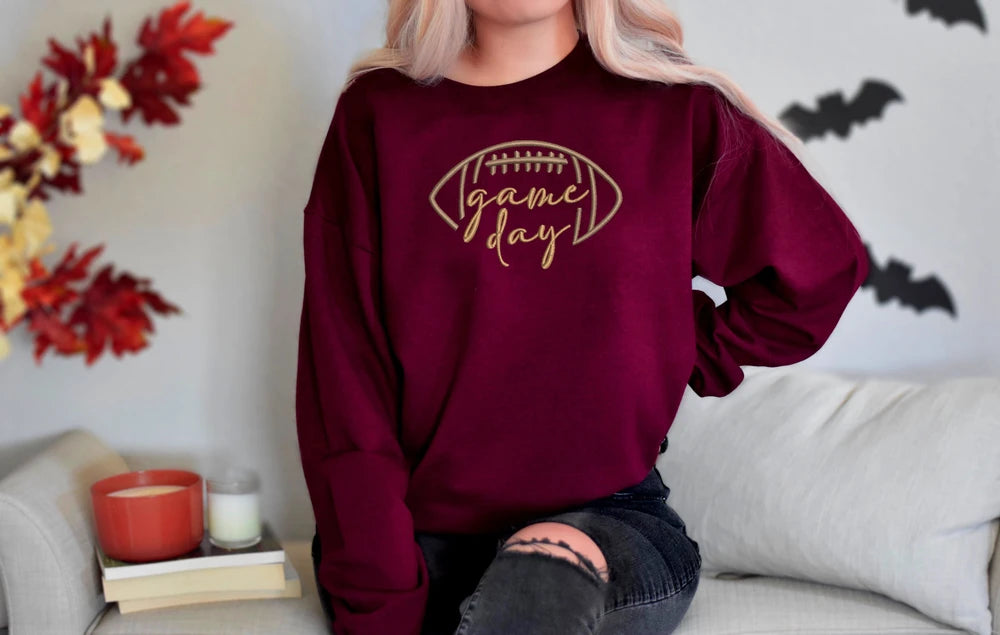 Thread Tumblrz Women's Embroidered Game Day Football Fan Long Sleeve T-Shirt