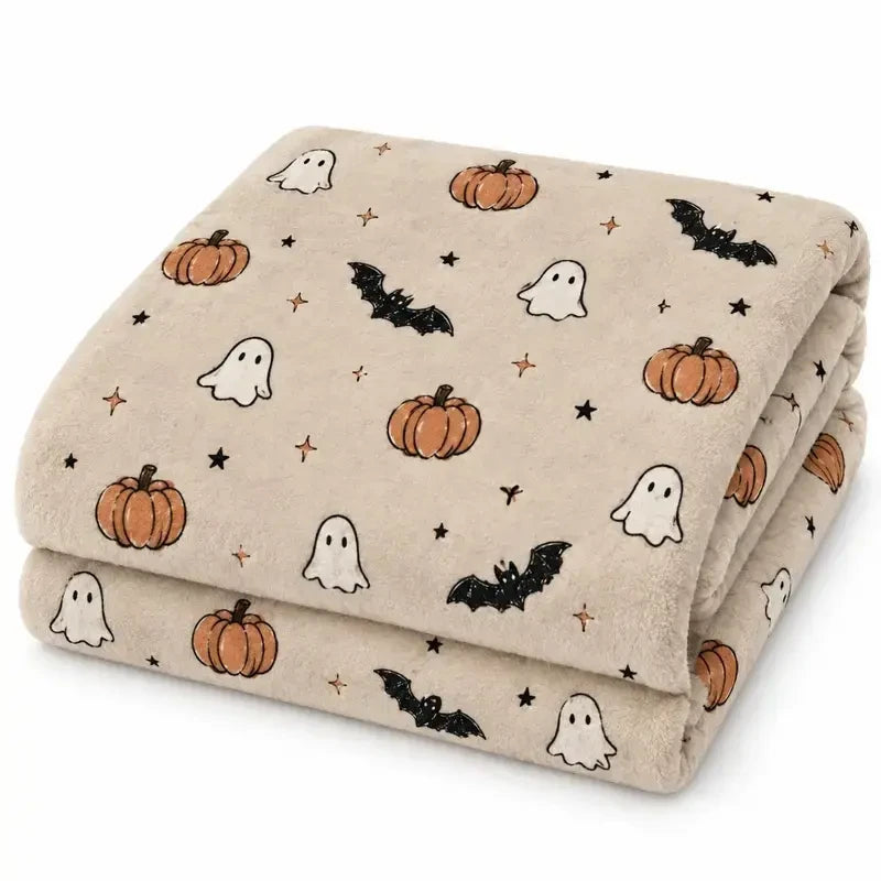 Thread Tumblrz Ghost & Pumpkin Halloween Flannel Fleece Throw Blanket