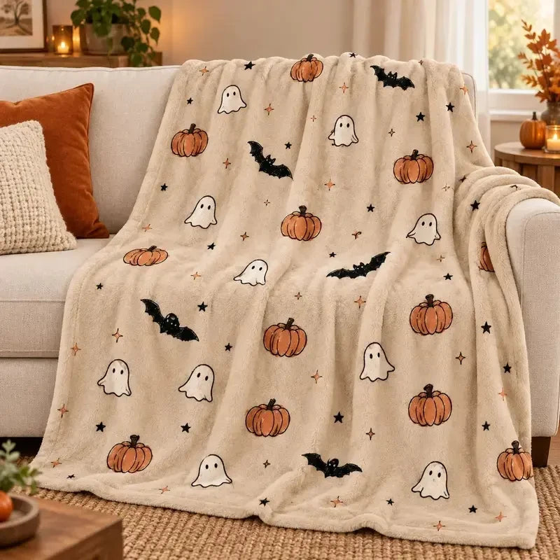 Thread Tumblrz Ghost & Pumpkin Halloween Flannel Fleece Throw Blanket