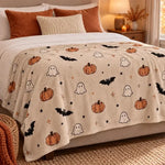 Thread Tumblrz Ghost & Pumpkin Halloween Flannel Fleece Throw Blanket