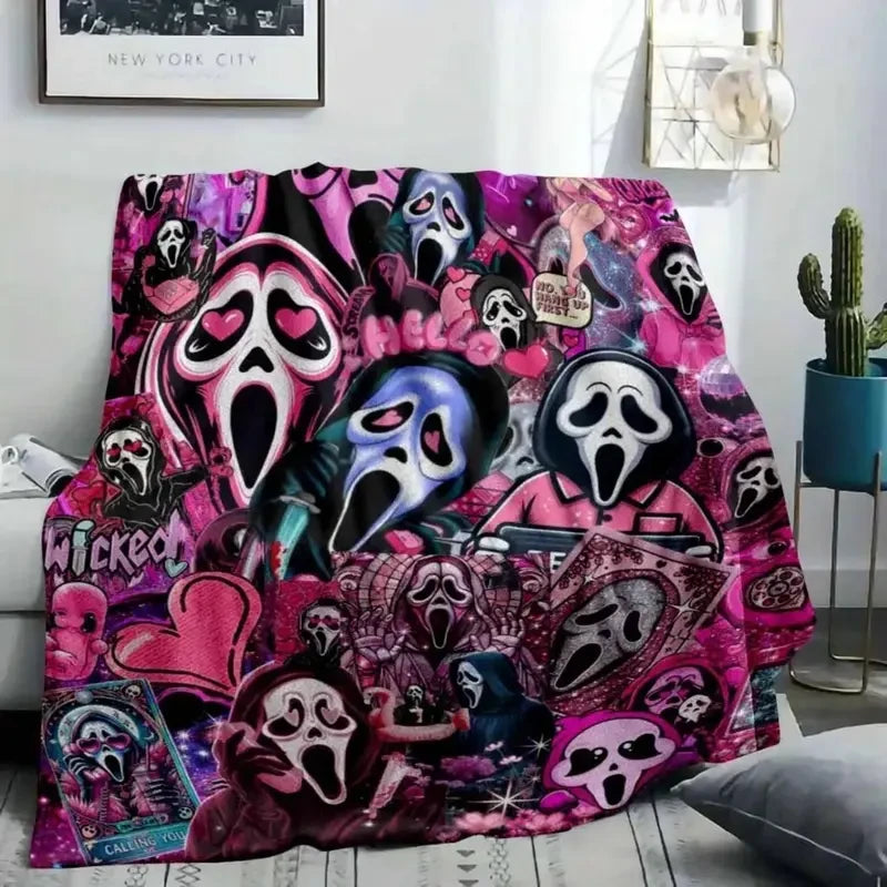 Thread Tumblrz Pink Ghost Face Halloween Flannel Throw Blanket — Cozy Spooky Home Decor