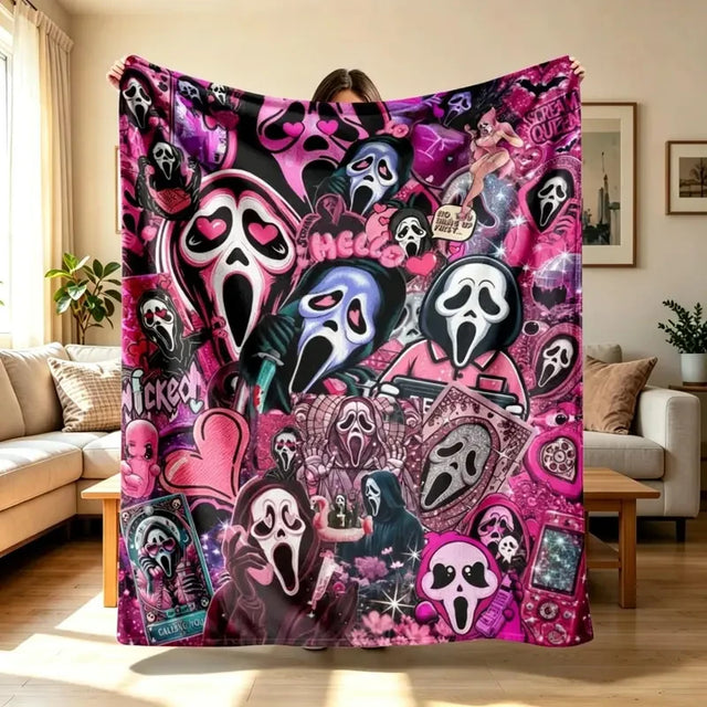 Thread Tumblrz Pink Ghost Face Halloween Flannel Throw Blanket — Cozy Spooky Home Decor