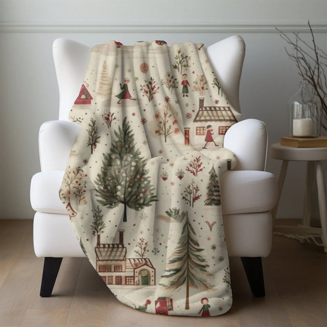 Thread Tumblrz Nostalgic Christmas Village Scene Fleece Throw Blanket — Holiday Home Decor