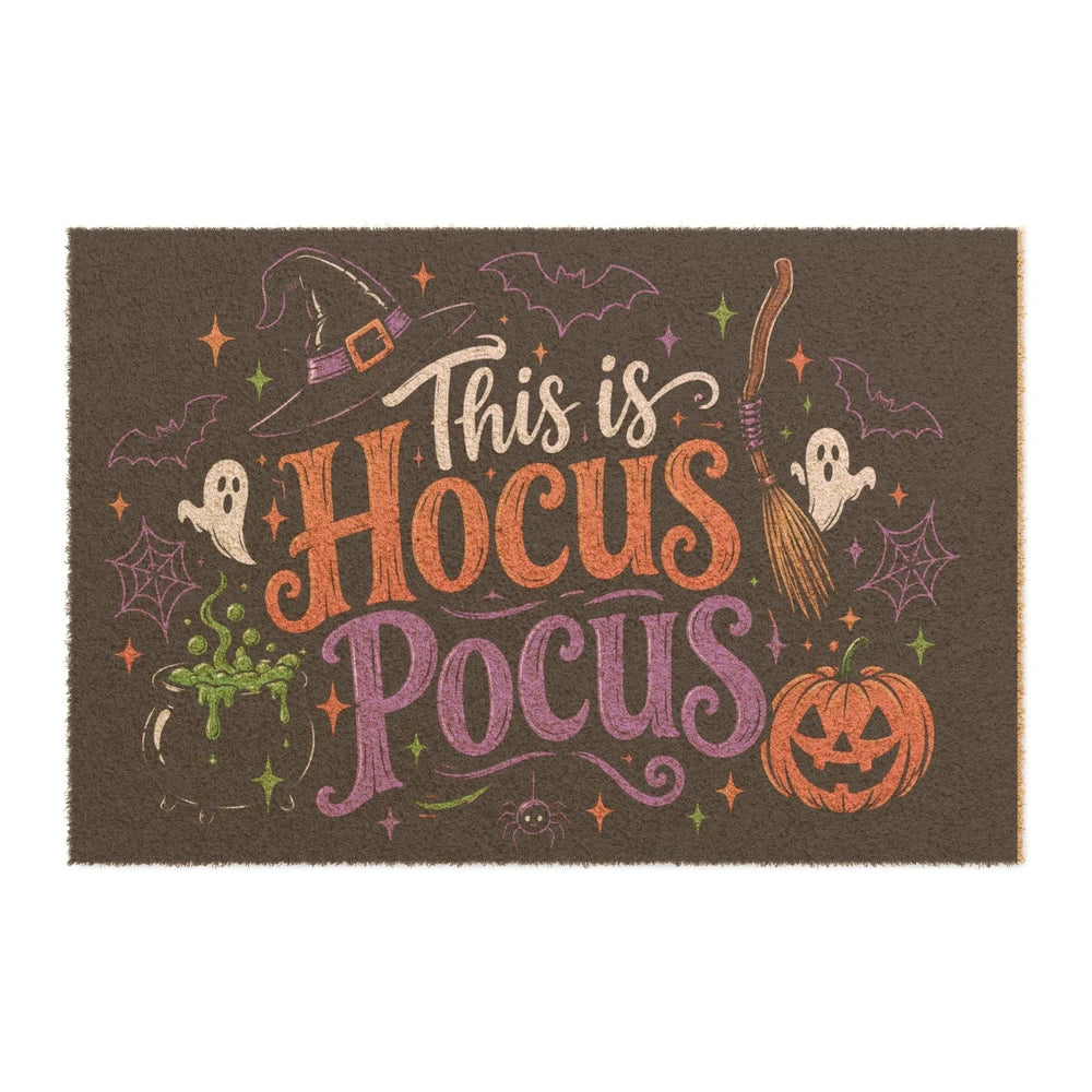 Hocus Pocus Doormat — Cute Halloween Welcome Mat with Ghosts, Pumpkin & Witch Broom