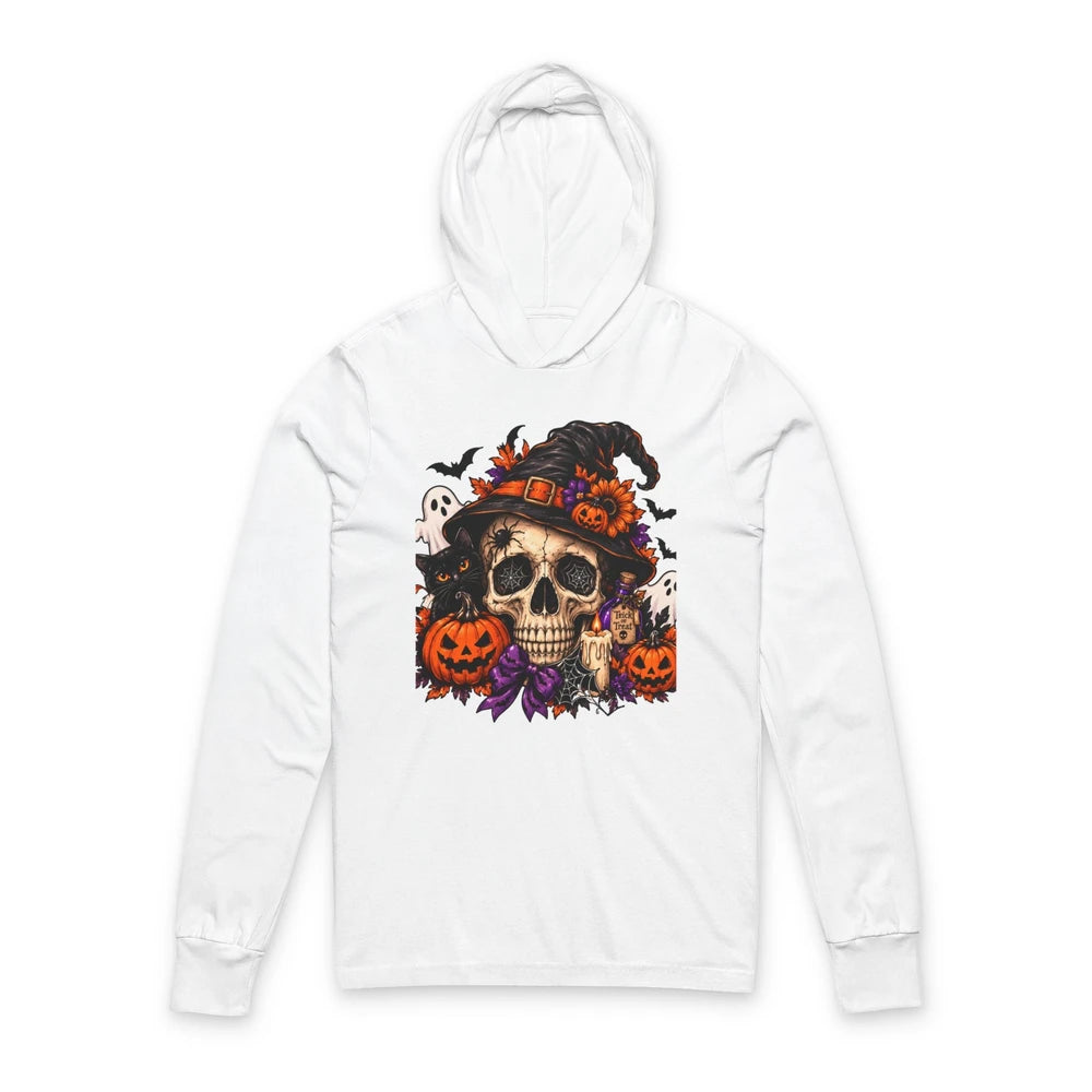 Thread Tumblrz Halloween Skull Witch Hat Pumpkins & Ghosts Hooded Long Sleeve T-Shirt