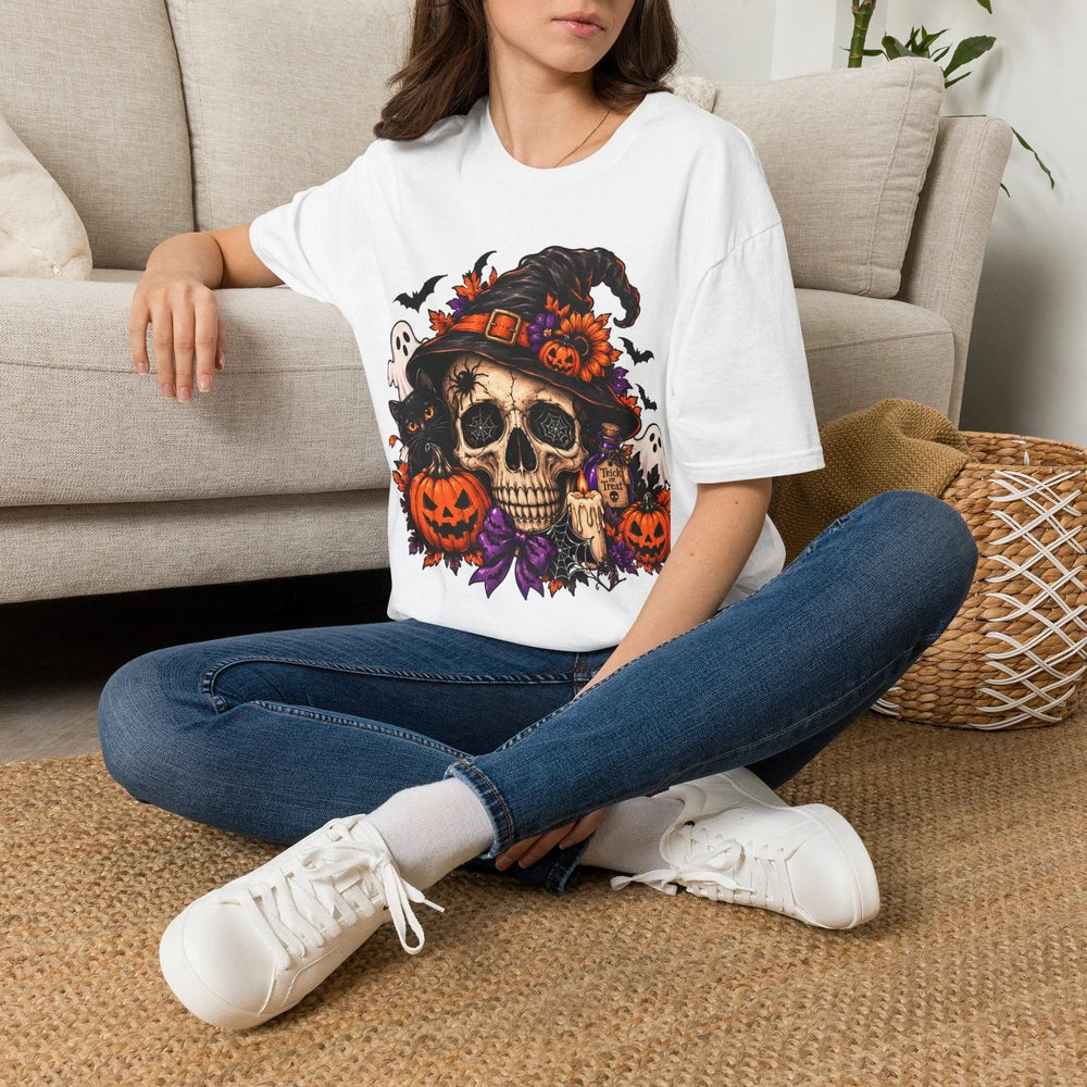 Thread Tumblrz Halloween Skull Witch Hat Pumpkins & Ghosts Graphic T-Shirt