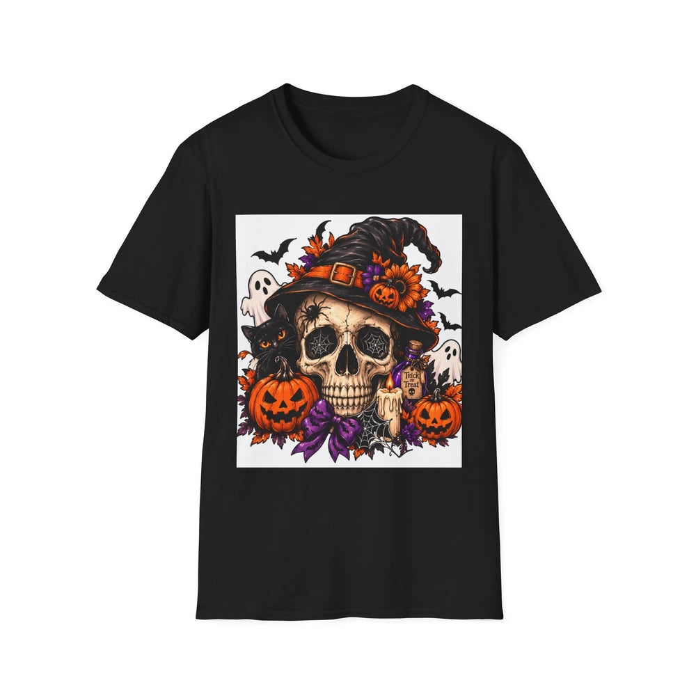 Thread Tumblrz Halloween Skull Witch Hat Pumpkins & Ghosts Graphic T-Shirt