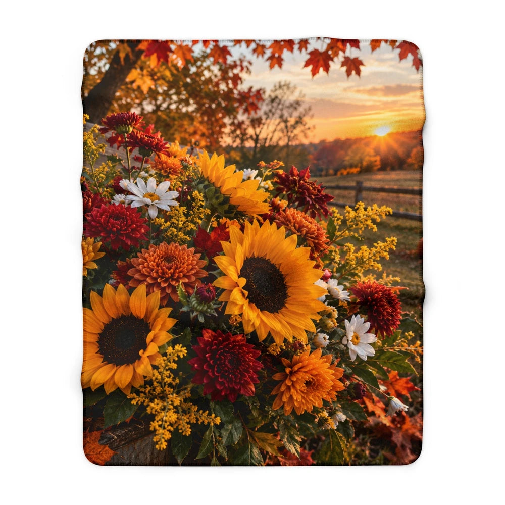 Autumn Sunrise Sunflower Sherpa Blanket — Cozy Fall Floral Throw