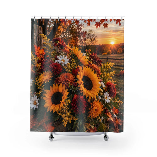 Autumn Sunrise Sunflower Shower Curtain — Fall Floral Bathroom Decor