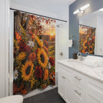 Autumn Sunrise Sunflower Shower Curtain — Fall Floral Bathroom Decor
