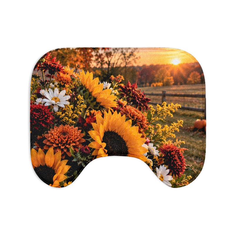 Sunflower Autumn Bath Mat Set — 3-Piece Fall Floral Bathroom Rugs