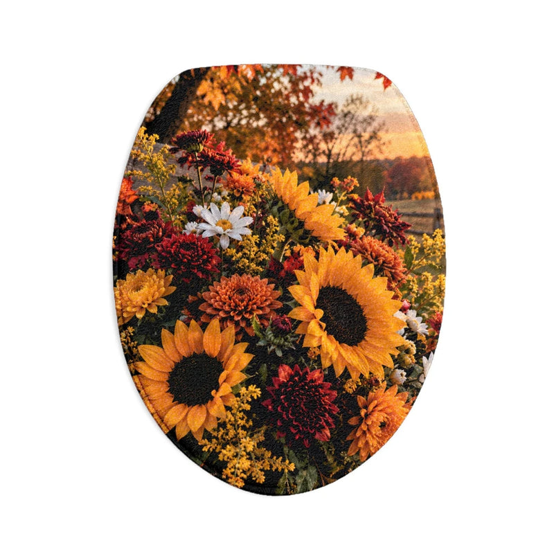 Sunflower Autumn Bath Mat Set — 3-Piece Fall Floral Bathroom Rugs
