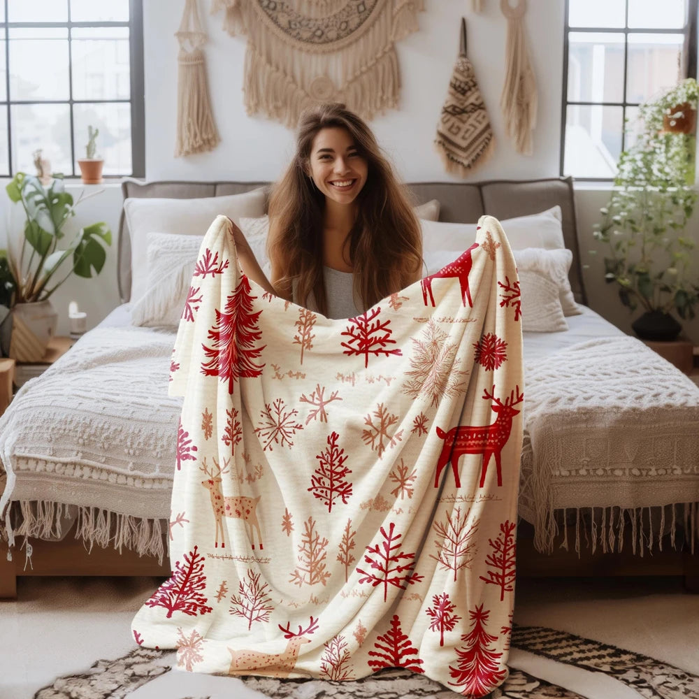 Thread Tumblrz Festive Reindeer Christmas Holiday Sherpa Throw Blanket