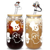 Thread Tumblrz Halloween Ghostly Glass Iced Coffee Cup Set with Straw