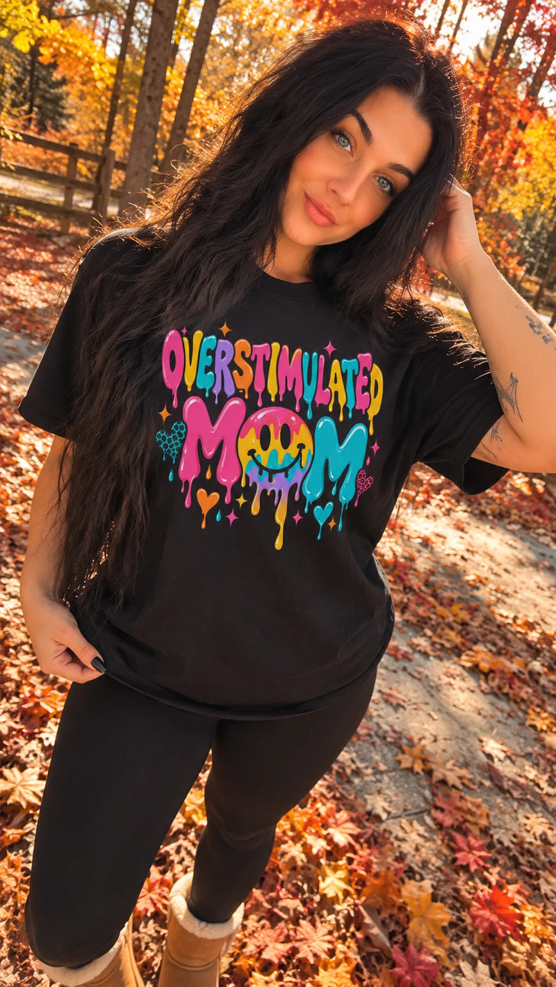 Overstimulated Mom Colorful Graphic T-Shirt