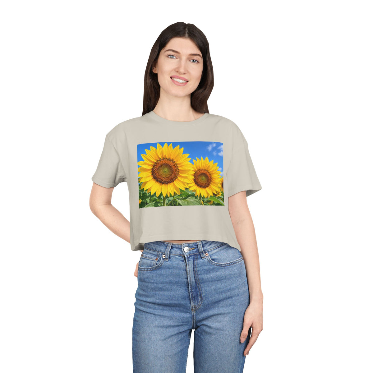 Thread Tumblrz Women's Sunflower Print Crop T-Shirt