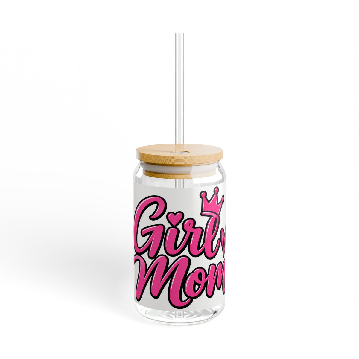 Thread Tumblrz 16oz Girl Mom Pink Crown Glass Sipper with Straw