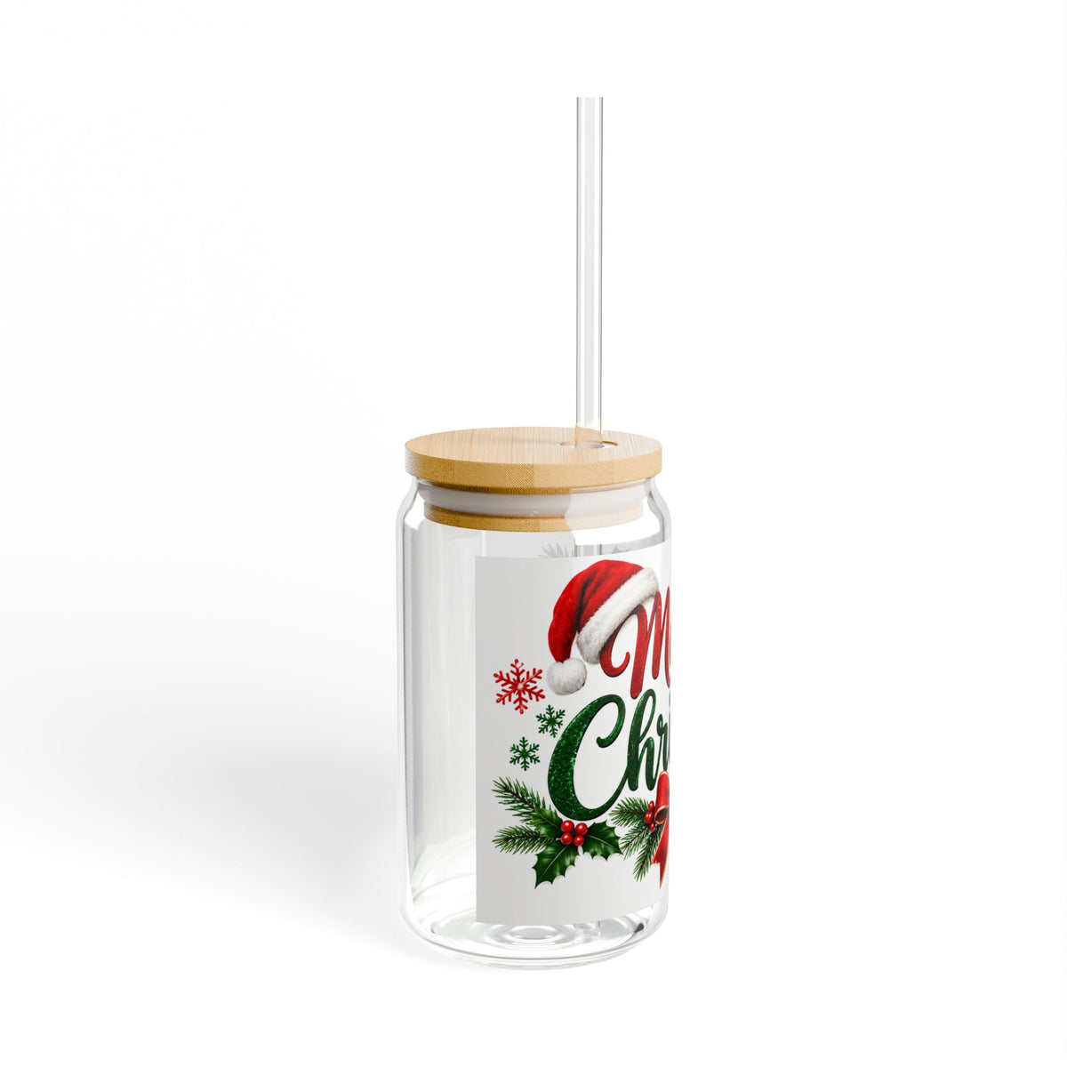 Thread Tumblrz 16oz Merry Christmas Holiday Glass Sipper Jar with Straw