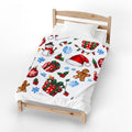 Christmas Pattern Velveteen Plush Blanket — Holiday Snowman, Gingerbread & Gifts Throw