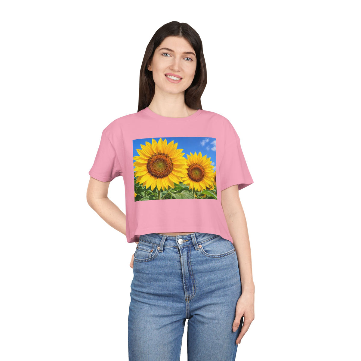 Thread Tumblrz Women's Sunflower Print Crop T-Shirt