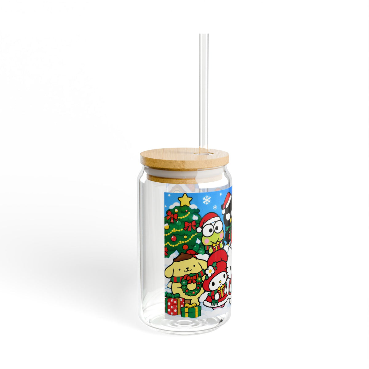 Thread Tumblrz 16oz Hello Kitty Christmas Holiday Glass Sipper with Straw