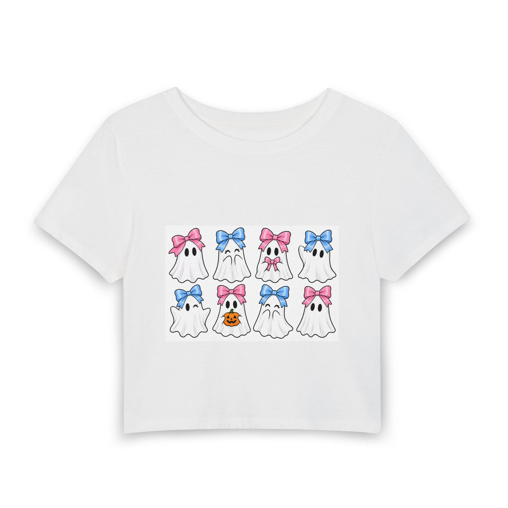 Thread Tumblrz Women's Cute Ghost Bows Halloween Graphic Crop Baby T-Shirt