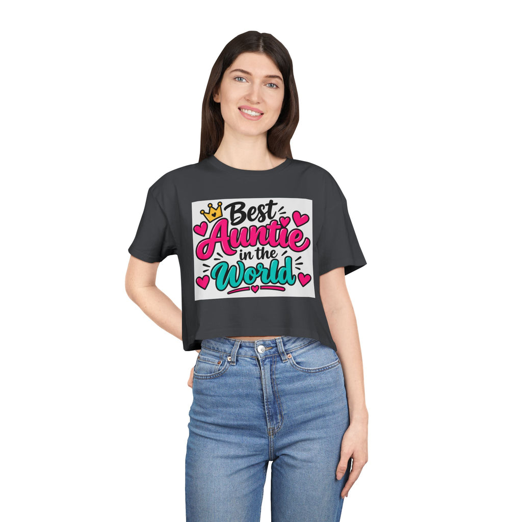 Thread Tumblrz Women's Best Auntie in the World Graphic Crop T-Shirt — Aunt Gift