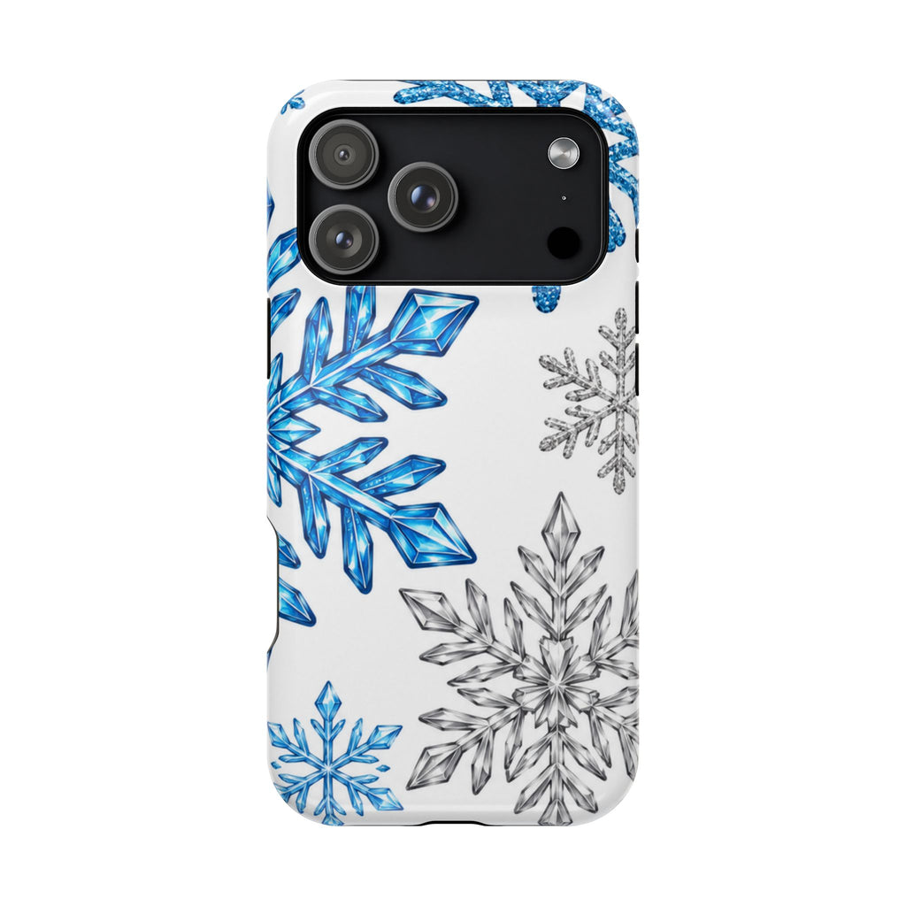 Snowflake Magnetic Impact Phone Case — Winter Blue Crystal Design