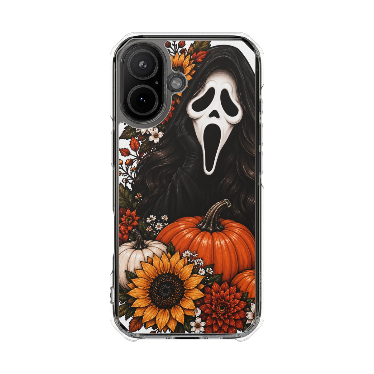 Clear Magnetic Phone Case — Autumn Scream Pumpkin & Sunflower Design