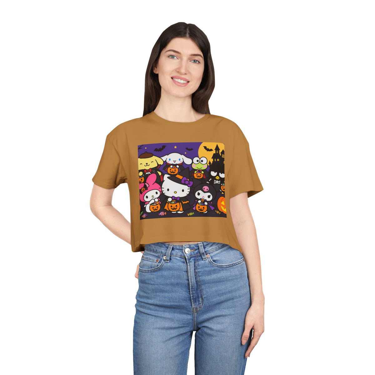 Thread Tumblrz Women's Hello Kitty Halloween Trick-or-Treat Graphic Crop T-Shirt