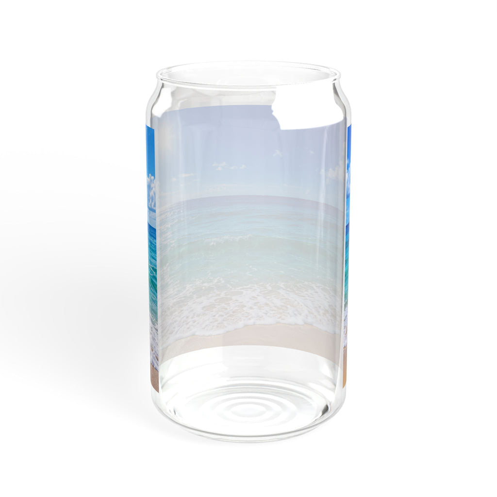 Thread Tumblrz 16oz Tropical Beach Scene Glass Sipper with Bamboo Lid