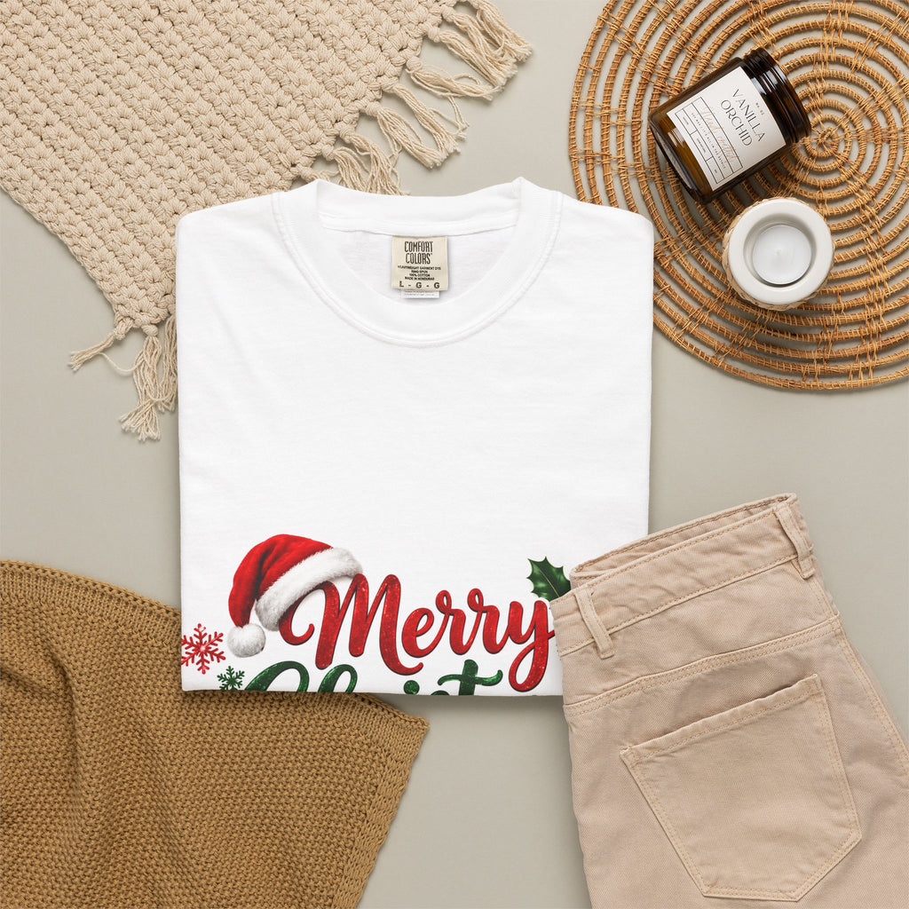 Thread Tumblrz Merry Christmas Festive Santa Hat & Wreath Graphic T-Shirt