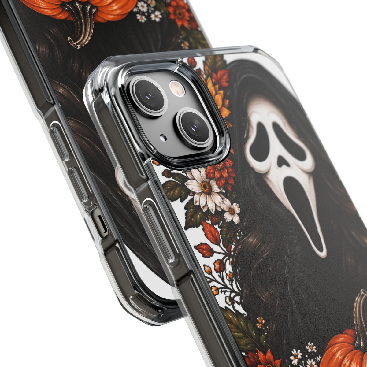 Clear Magnetic Phone Case — Autumn Scream Pumpkin & Sunflower Design