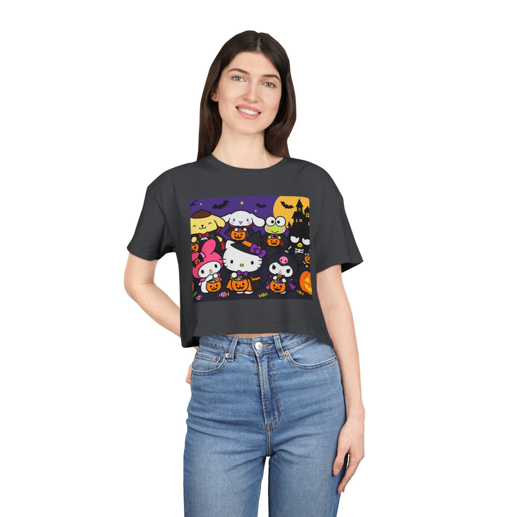 Thread Tumblrz Women's Hello Kitty Halloween Trick-or-Treat Graphic Crop T-Shirt