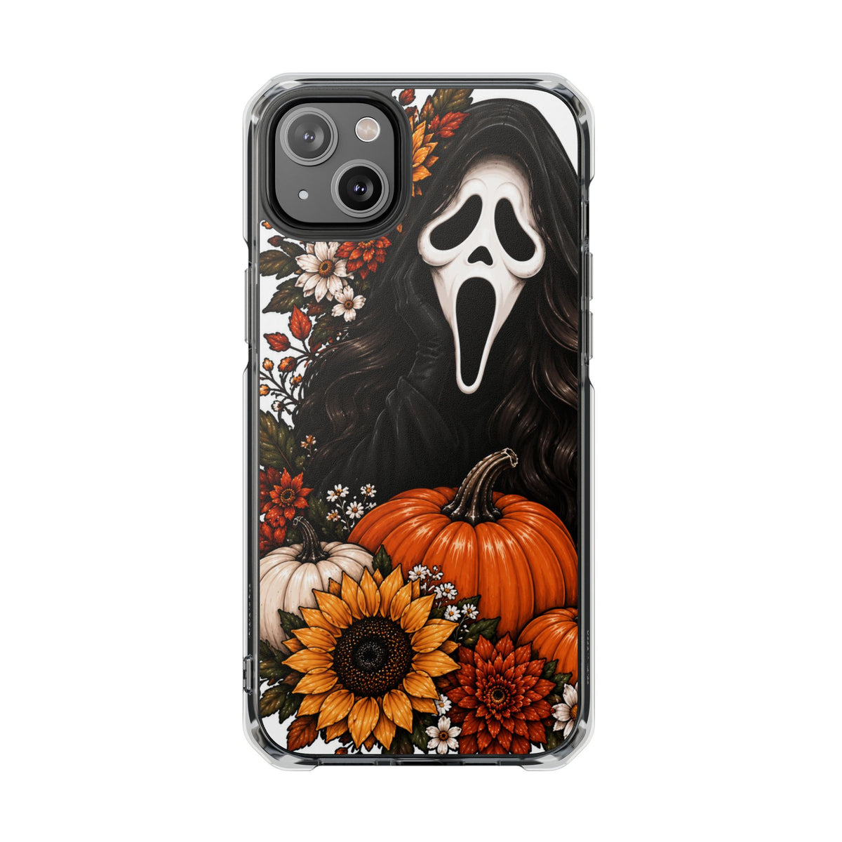 Clear Magnetic Phone Case — Autumn Scream Pumpkin & Sunflower Design
