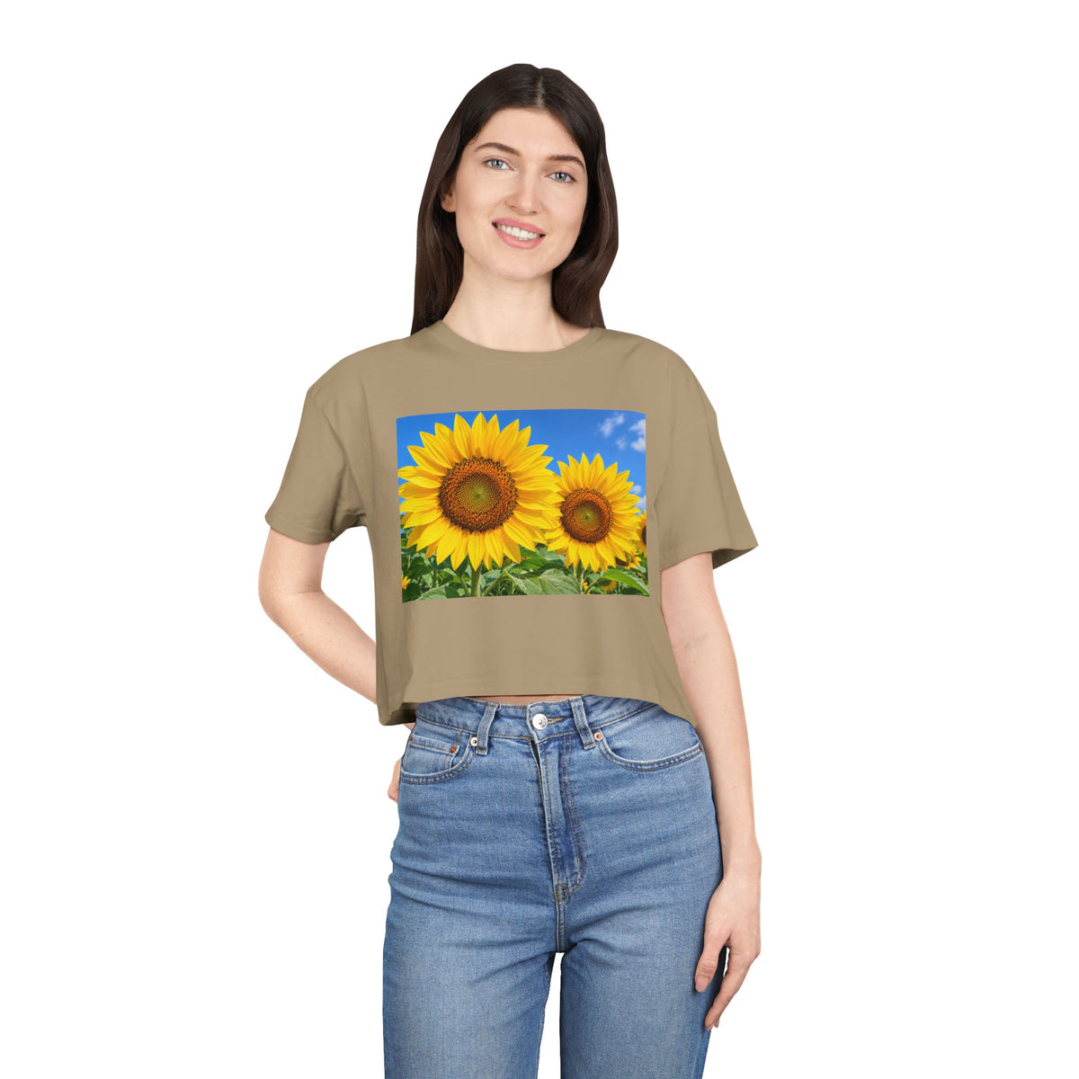 Thread Tumblrz Women's Sunflower Print Crop T-Shirt