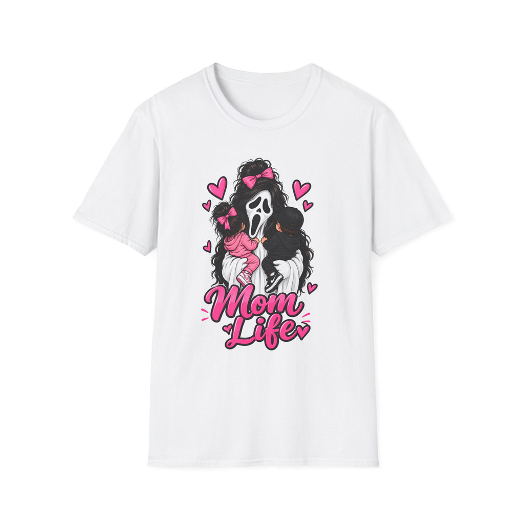 Thread Tumblrz Women's Mom Life Scream Mask Pink Hearts Graphic T-Shirt