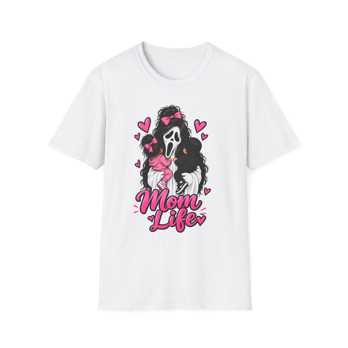 Thread Tumblrz Women's Mom Life Scream Mask Pink Hearts Graphic T-Shirt